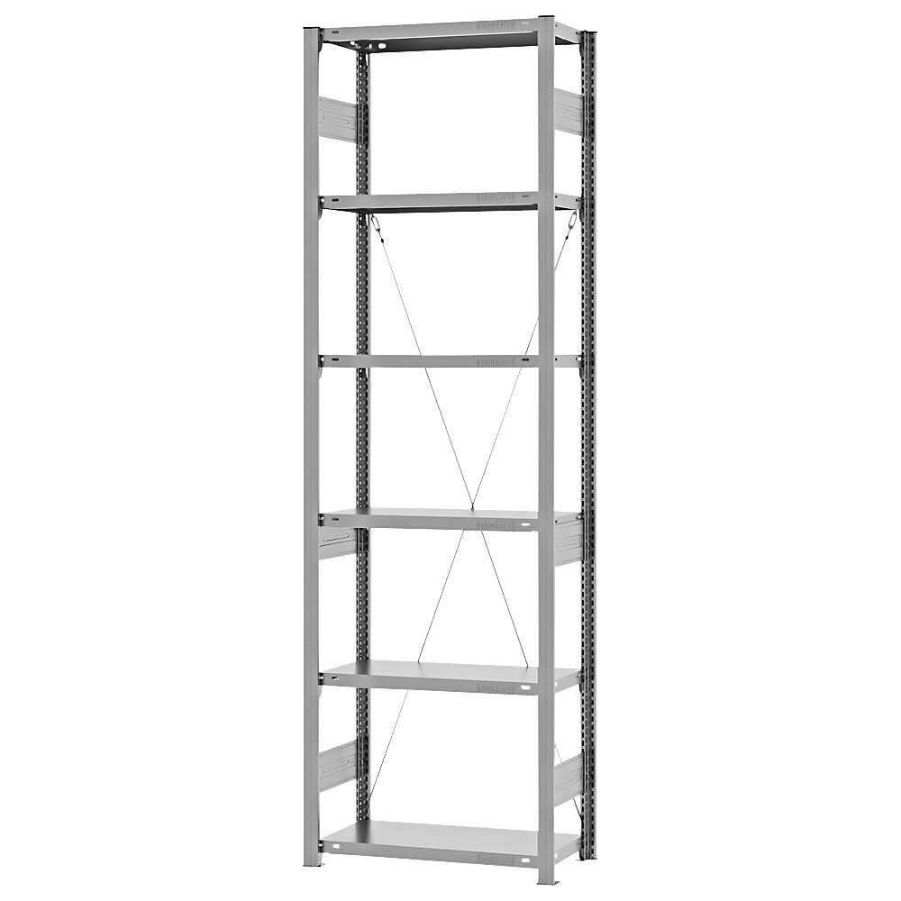eurokraft pro Estantería ensamblable de almacén, galvanizada, construcción semipesada, altura de estantería 2500 mm, empleo por un solo lado, profundidad de balda 300 mm, estantería básica