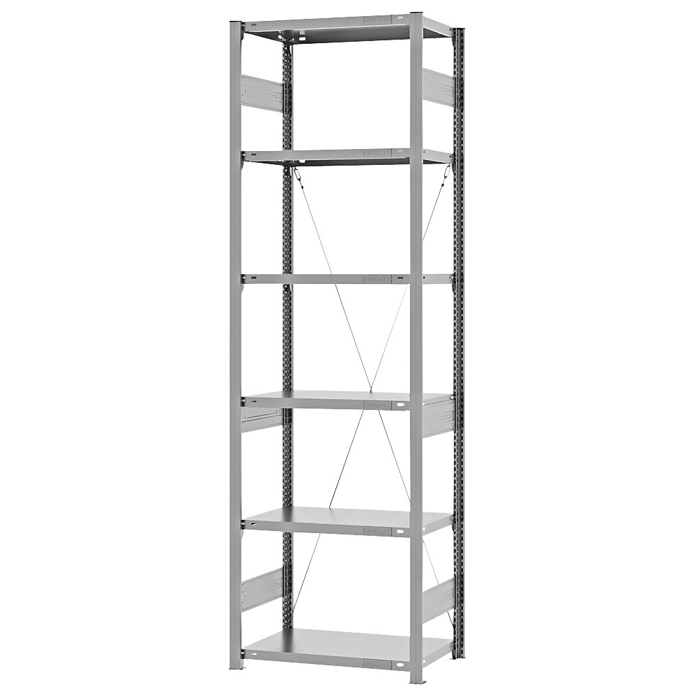 eurokraft pro Estantería ensamblable de almacén, galvanizada, construcción semipesada, altura de estantería 2500 mm, empleo por un solo lado, profundidad de balda 400 mm, estantería básica