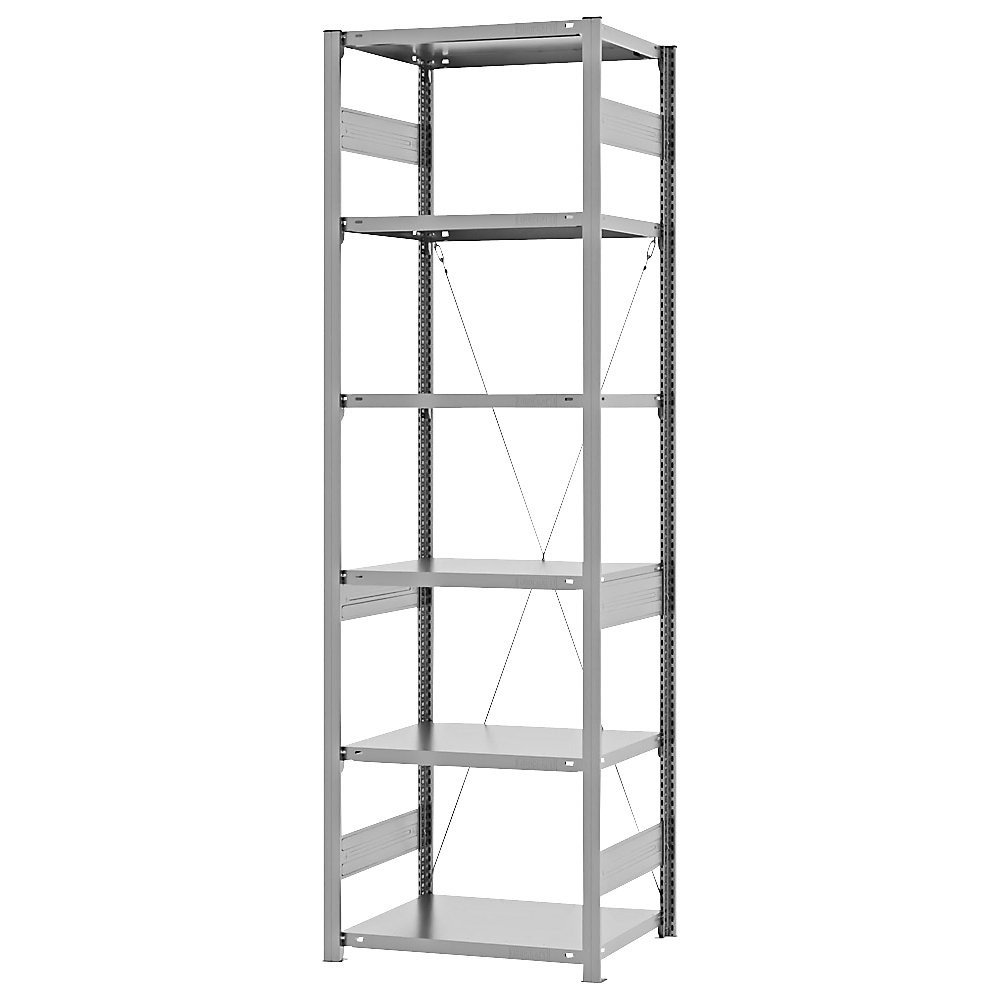 eurokraft pro Estantería ensamblable de almacén, galvanizada, construcción semipesada, altura de estantería 2500 mm, empleo por un solo lado, profundidad de balda 500 mm, estantería básica