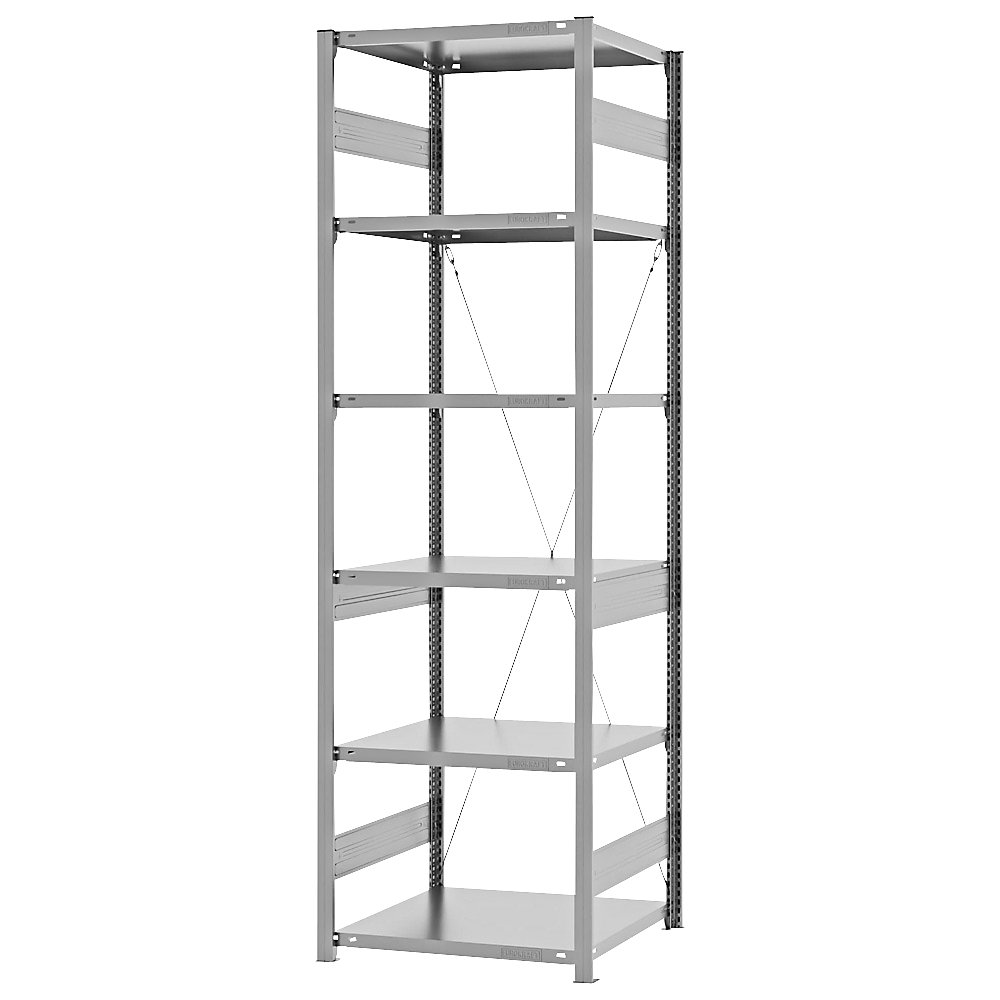 eurokraft pro Estantería ensamblable de almacén, galvanizada, construcción semipesada, altura de estantería 2500 mm, empleo por un solo lado, profundidad de balda 600 mm, estantería básica