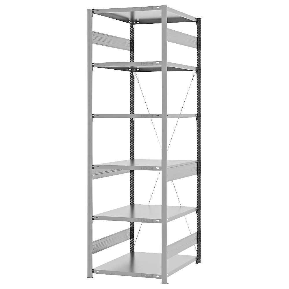 eurokraft pro Estantería ensamblable de almacén, galvanizada, construcción semipesada, altura de estantería 2500 mm, empleo por un solo lado, profundidad de balda 800 mm, estantería básica
