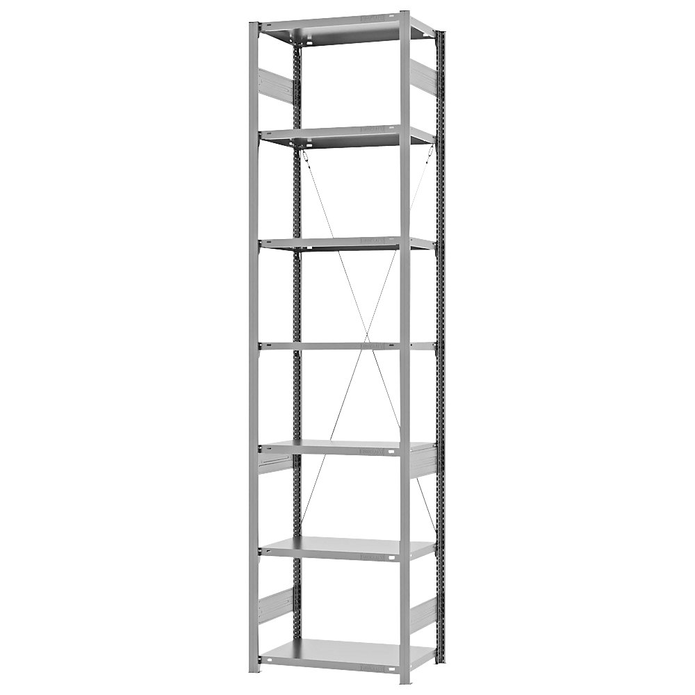 Steckregal, Bauart mittelschwer, einseitig, HxBxT 3000 x 750 x 400 mm, verzinkt, Grundregal eurokraft pro