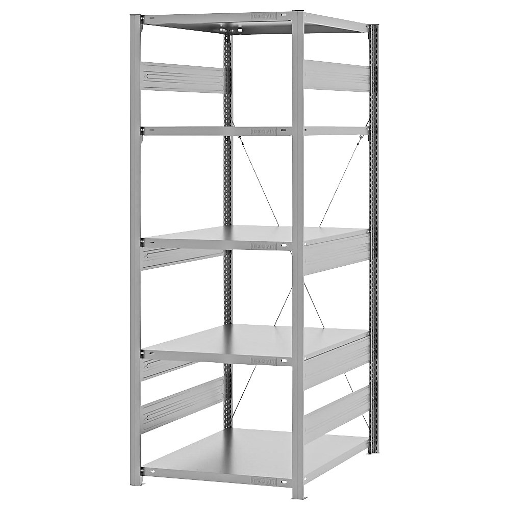 eurokraft pro Estantería ensamblable de almacén, galvanizada, construcción pesada, altura de estantería 2000 mm, carga por balda 3000 kg, profundidad de balda 800 mm, estantería básica