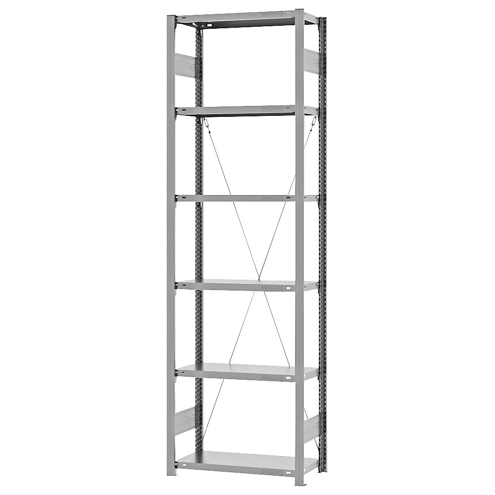 eurokraft pro Estantería ensamblable de almacén, galvanizada, construcción ligera, altura de estantería 2500 mm, empleo por un solo lado, profundidad de balda 300 mm, estantería básica