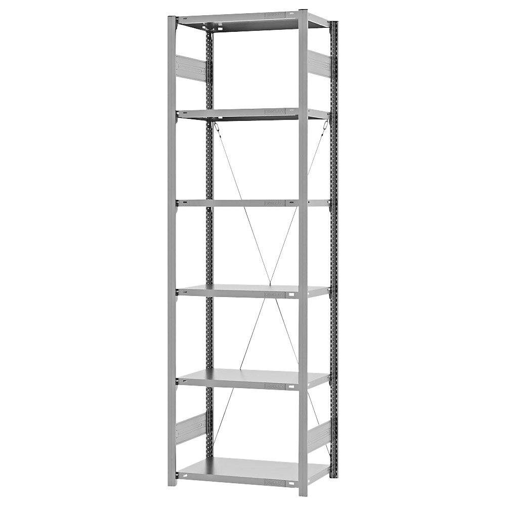 eurokraft pro Estantería ensamblable de almacén, galvanizada, construcción ligera, altura de estantería 2500 mm, empleo por un solo lado, profundidad de balda 400 mm, estantería básica