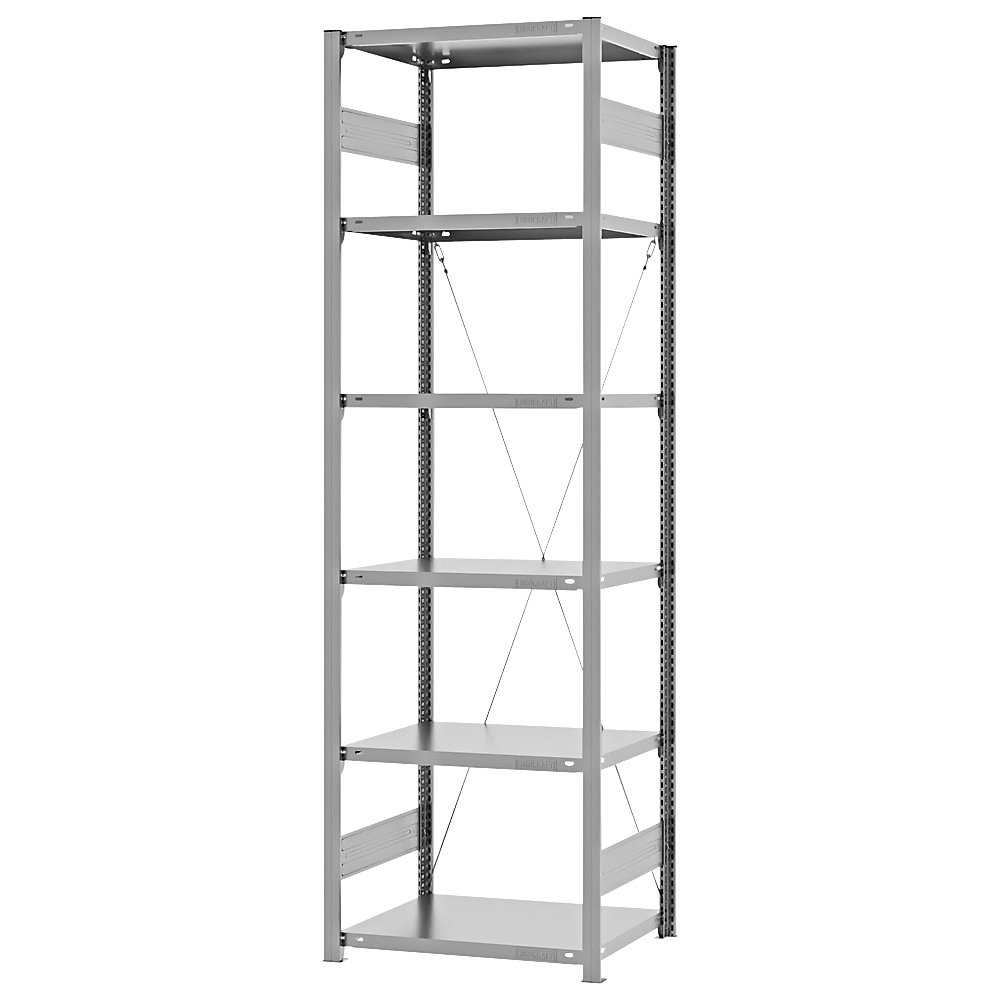 Steckregal, Bauart leicht, einseitig, HxBxT 2500 x 750 x 500 mm, verzinkt, Grundregal eurokraft pro