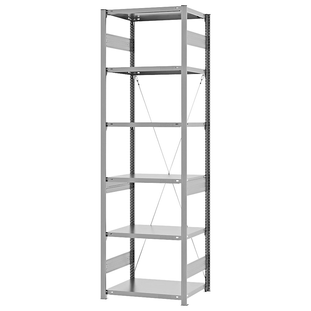 eurokraft pro Estantería ensamblable de almacén, galvanizada, construcción pesada, altura de estantería 2500 mm, carga por balda 2500 kg, profundidad de balda 500 mm, estantería básica