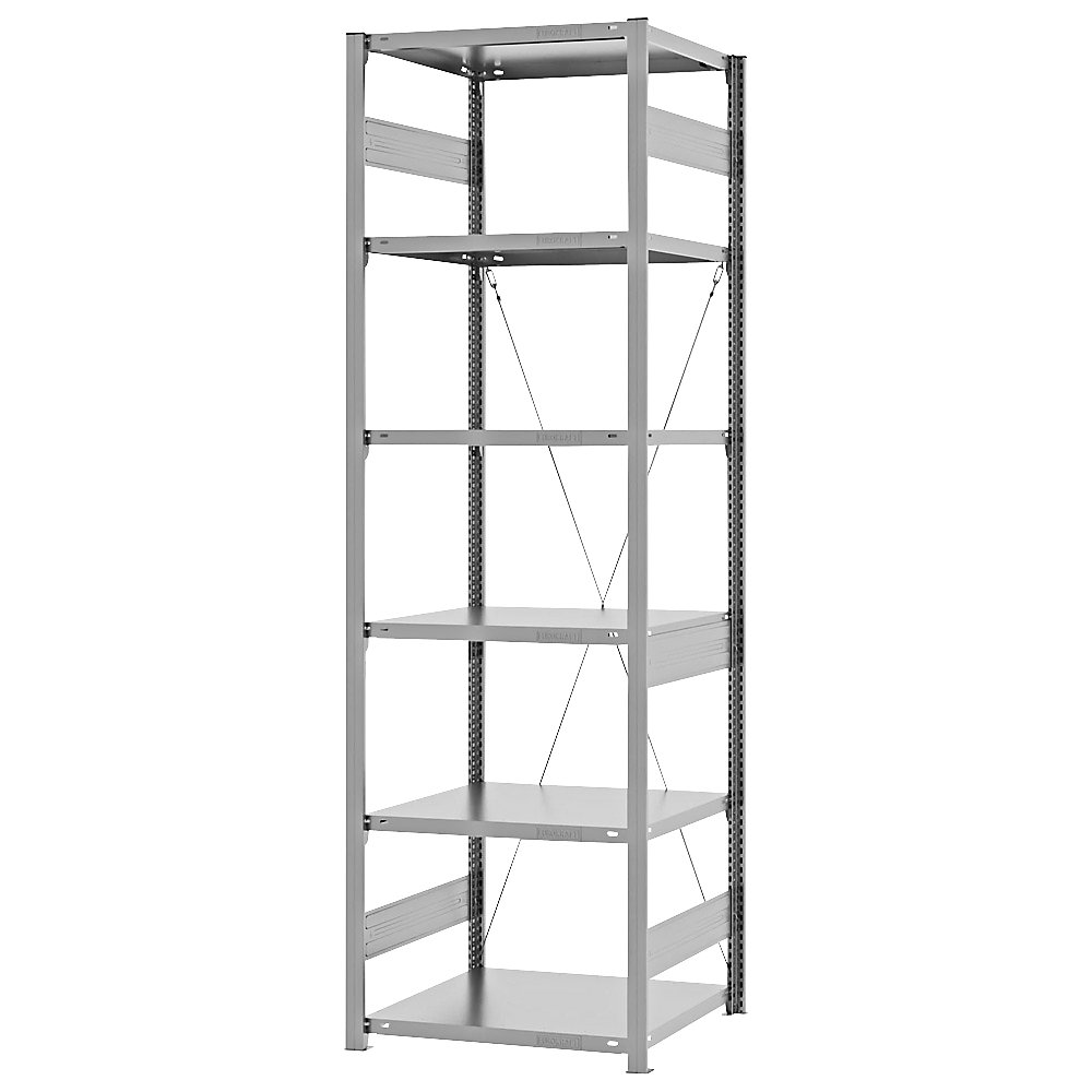 eurokraft pro Estantería ensamblable de almacén, galvanizada, construcción pesada, altura de estantería 2500 mm, carga por balda 2500 kg, profundidad de balda 600 mm, estantería básica