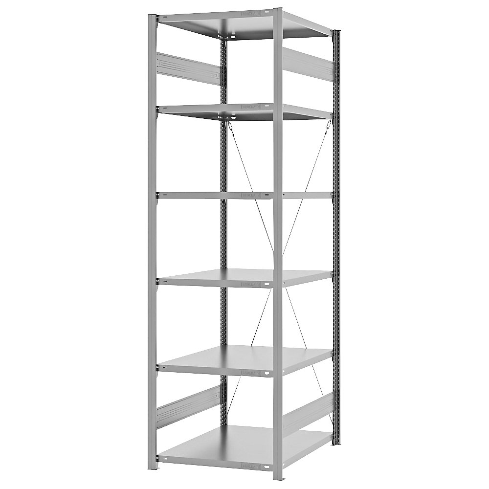 Steckregal, Bauart leicht, einseitig, HxBxT 2500 x 750 x 800 mm, verzinkt, Grundregal eurokraft pro