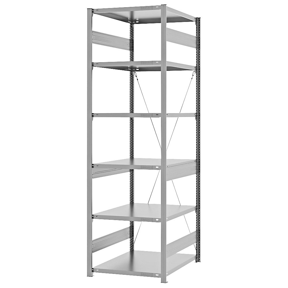 eurokraft pro Estantería ensamblable de almacén, galvanizada, construcción pesada, altura de estantería 2500 mm, carga por balda 2500 kg, profundidad de balda 800 mm, estantería básica