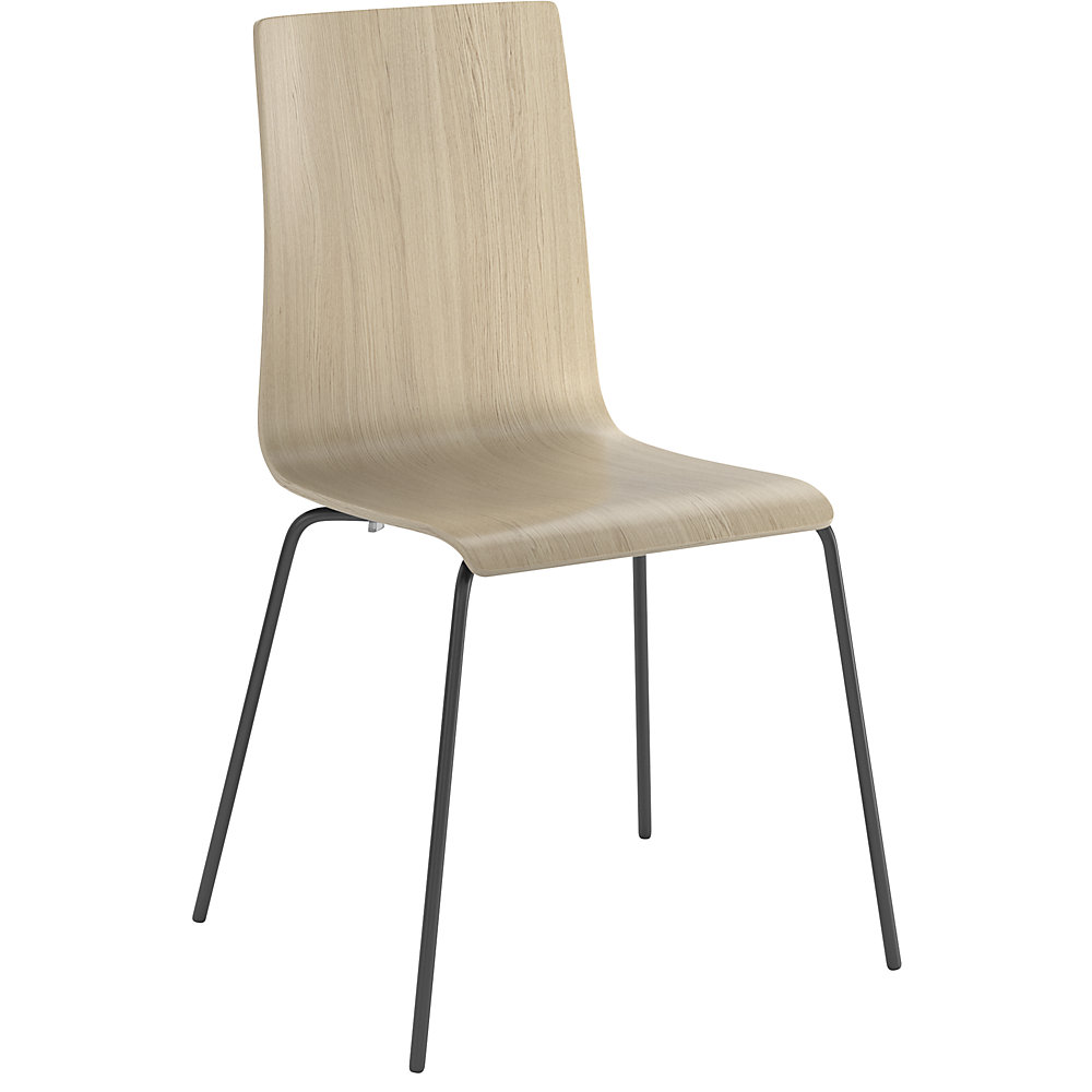 kaiserkraft Schalenstuhl Alma, stapelbar, VE 4 Stk, Eiche/schwarz