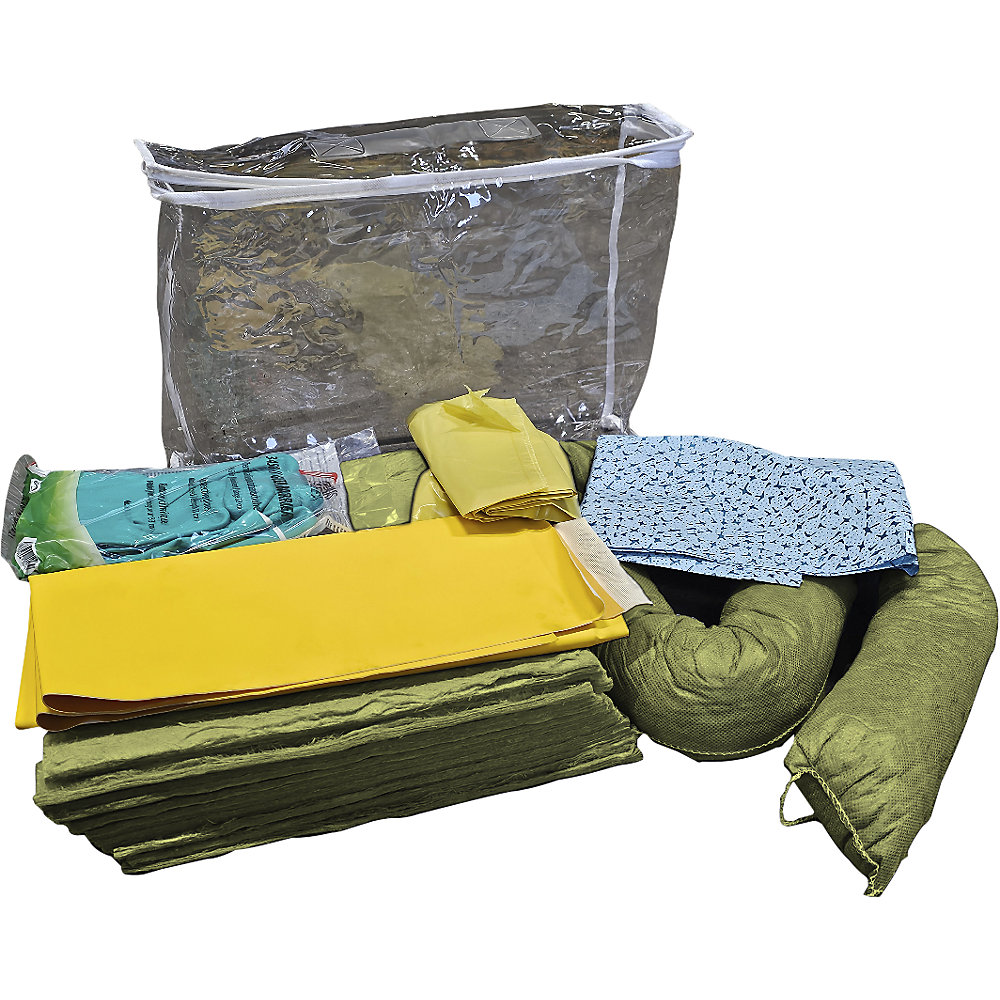 Leckage-Notfallset mit Einweg-Abdichtmatte, Tasche, Abdichtmatte, Vliese, Bindung 20 l, Ausführung Chemikalien, gelb eurokraft basic