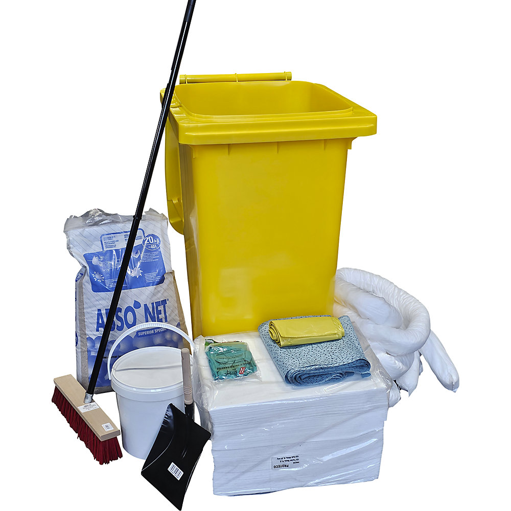 Leckage-Notfallset, in Kunststoff-Tonne, Bindung 200 Liter, Ausführung Öl, weiß eurokraft basic