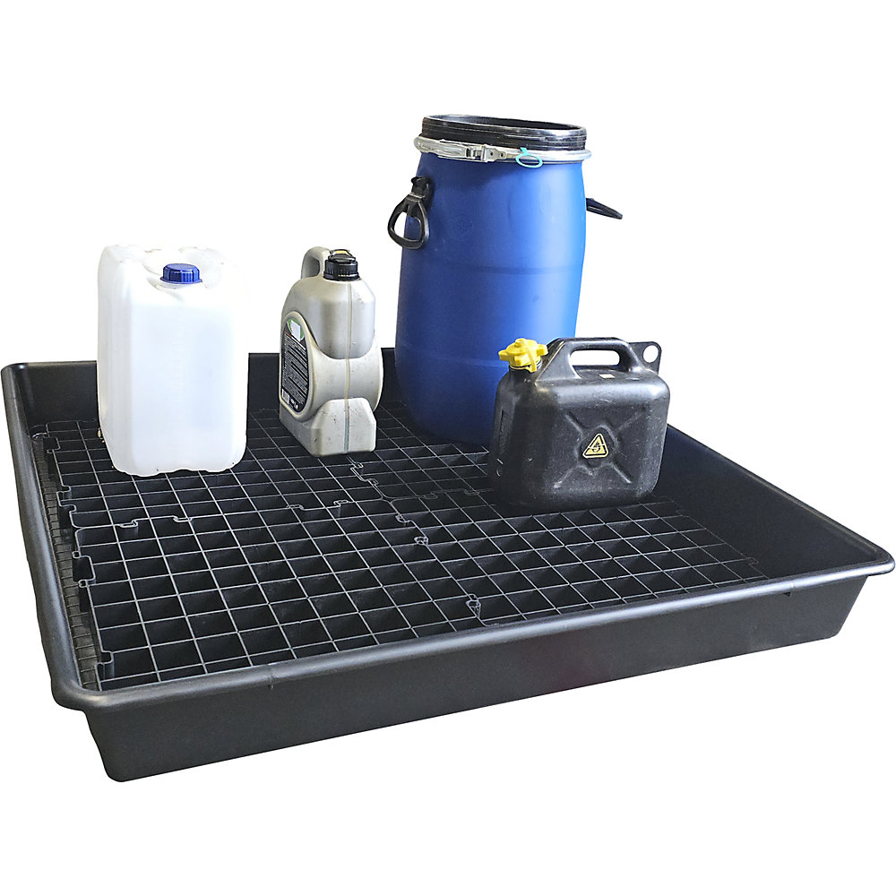 PE-Kleingebinde-Universalwanne, Volumen 100 l, ohne Zulassung, mit PE-Rost eurokraft basic 2