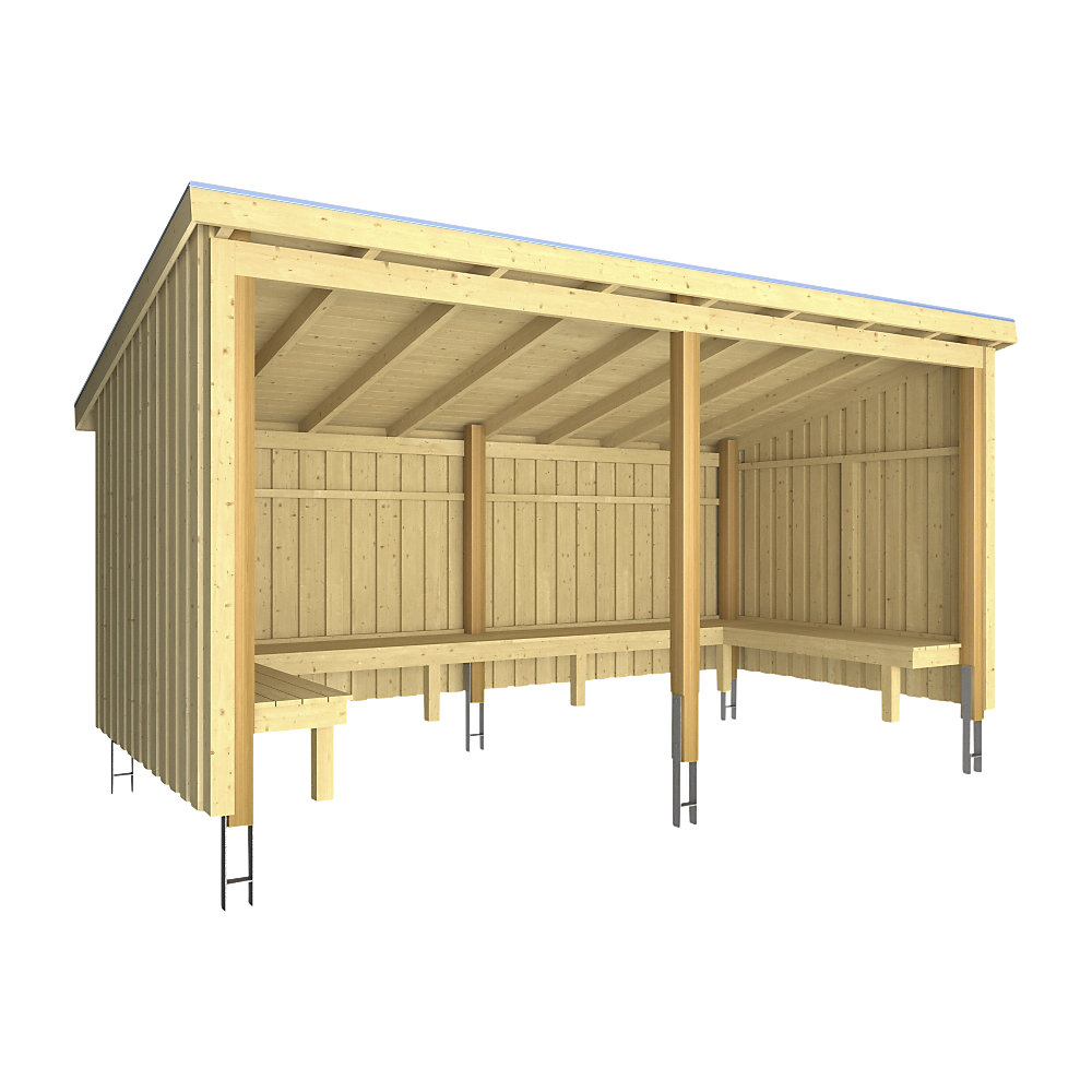 Gartenhaus PLUS "Nordic", beige (natur), Holzwerkstoff, Gartenhäuser, Gartenhaus, Grillhütte 9,5 m², inkl. Dachpappe/Aluleisten/H-Füße