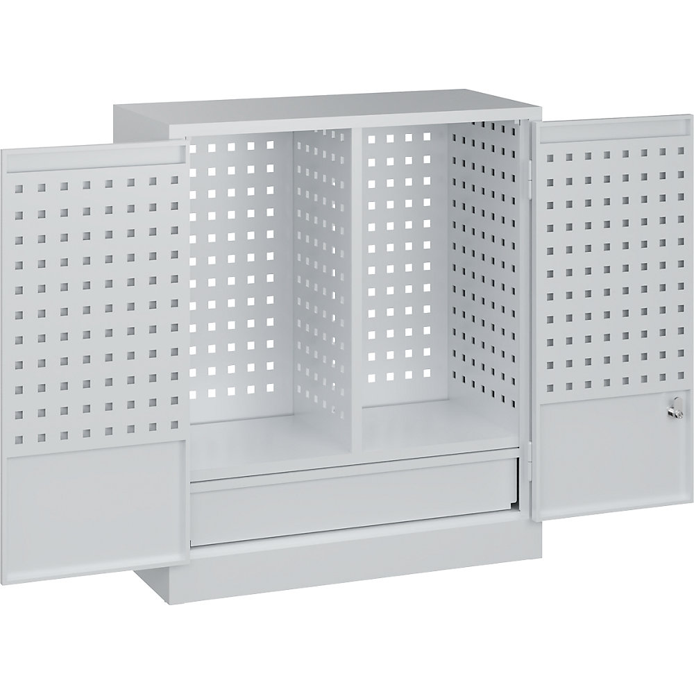 Armadietto pensile da officina con pannelli forati, cassetto C+P