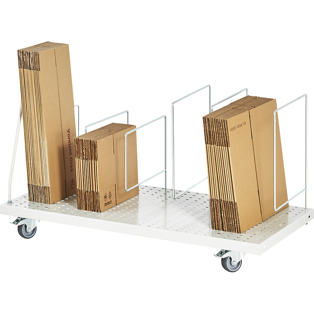 Kartonagenmagazin, fahrbar, lichtgrau RAL 7035, 665 x 650 mm, 4 Steckbügel (2 x 300 mm, 2 x 500 mm) RAU