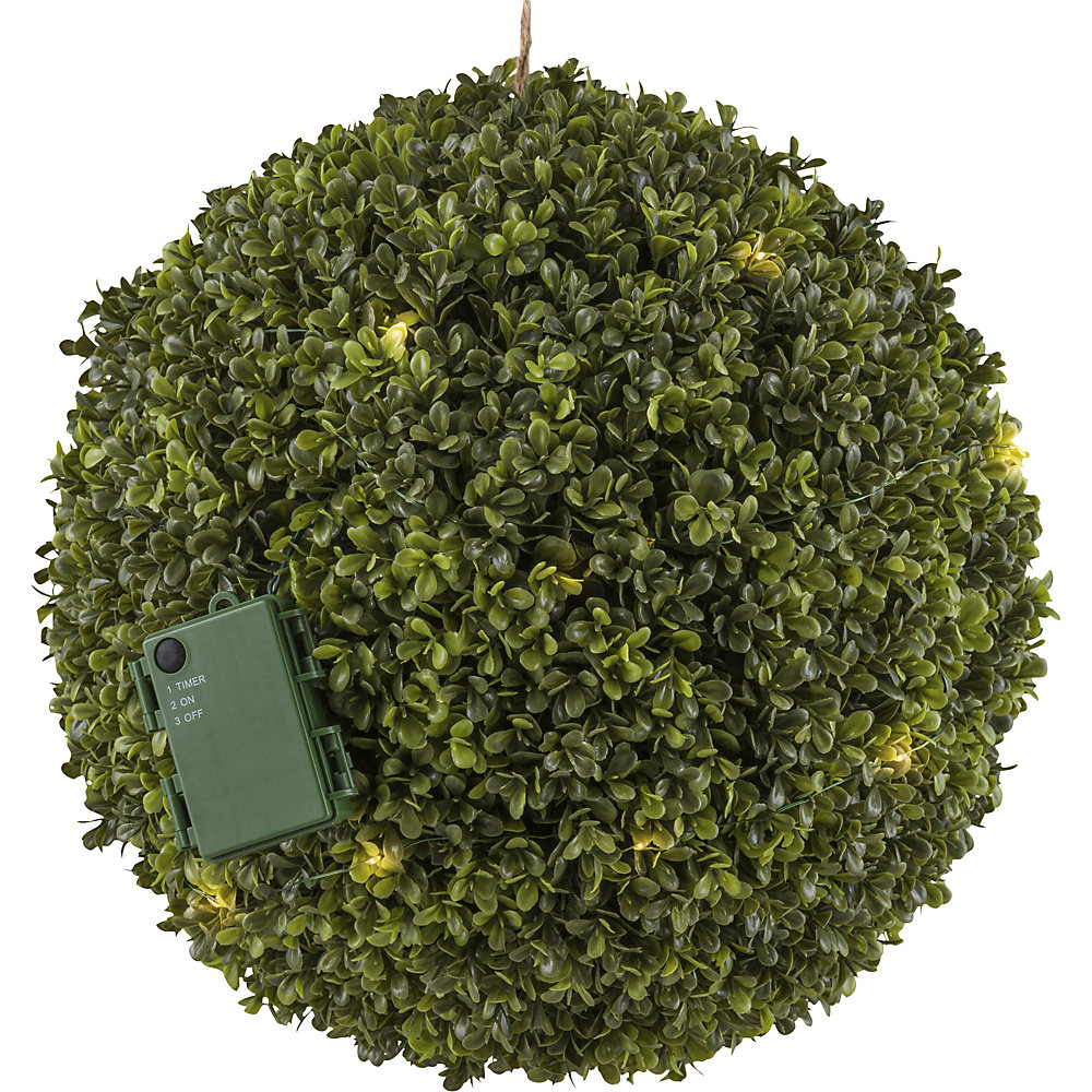 Buxusbol, batterijdoos voor 3 AA, 6u timer, UV-bestendig, Ø 350 mm, 35 LED