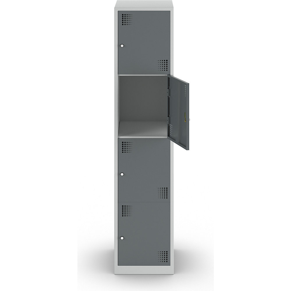 4er-Schließfachschrank Alvina, 1 Abteil, lichtgrau / basaltgrau, Breite 400 mm, Zylinderschloss eurokraft basic 2