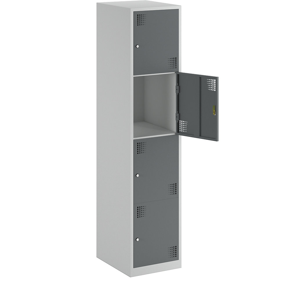 4er-Schließfachschrank Alvina, 1 Abteil, lichtgrau / basaltgrau, Breite 400 mm, Zylinderschloss eurokraft basic