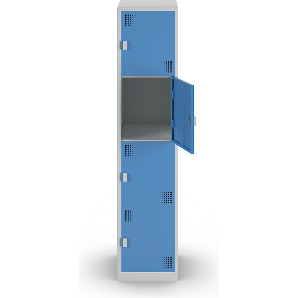 4er-Schließfachschrank Alvina, 1 Abteil, lichtgrau / lichtblau, Breite 400 mm, Drehriegel eurokraft basic 2