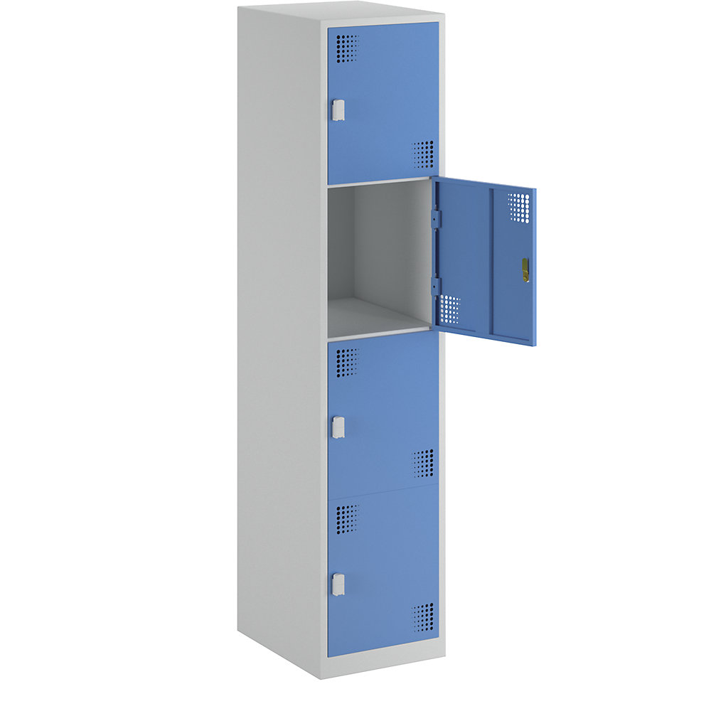 4er-Schließfachschrank Alvina, 1 Abteil, lichtgrau / lichtblau, Breite 400 mm, Drehriegel eurokraft basic