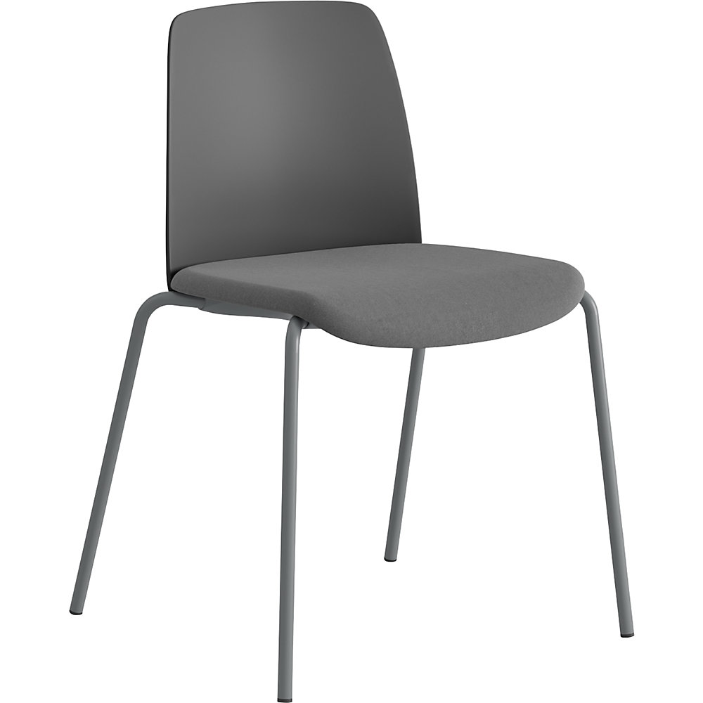 Stoel Helmer, zitting gestoffeerd, rugleuning kunststof, VE = 4 stuks, zitting donkergrijs, onderstel zilver