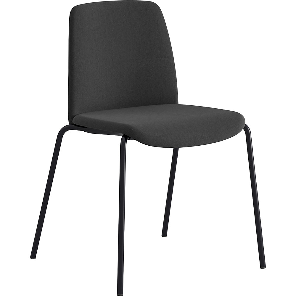 Stoel Helmer, zitting/rugleuning gestoffeerd, VE = 4 stuks, zit zwart, Onderstel zwart