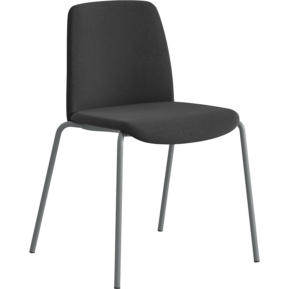 Stoel Helmer, zitting/rugleuning gestoffeerd, VE = 4 stuks, zitting zwart, onderstel zilver