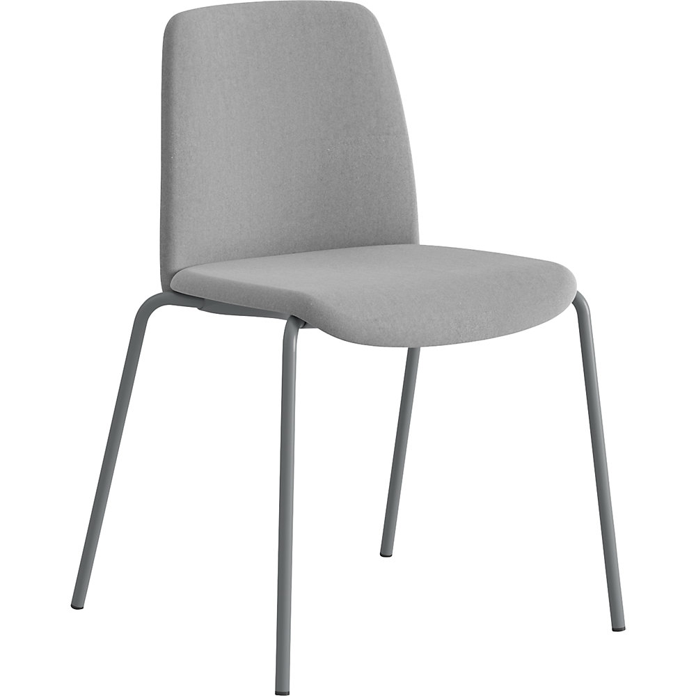 Stoel Helmer, zitting/rugleuning gestoffeerd, VE = 4 stuks, zit lichtgrijs, onderstel zilver