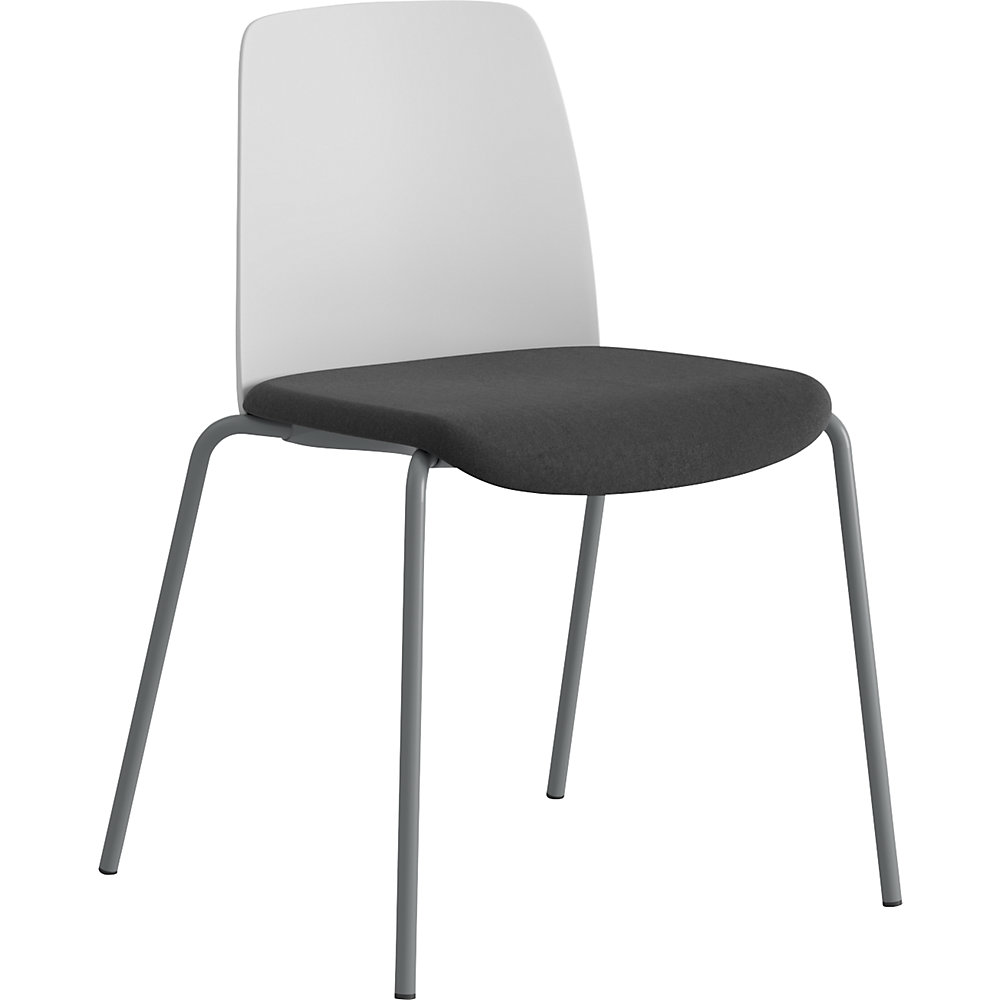Stoel Helmer, zitting gestoffeerd, rugleuning kunststof, VE = 4 stuks, zit wit/zwart, onderstel zilver