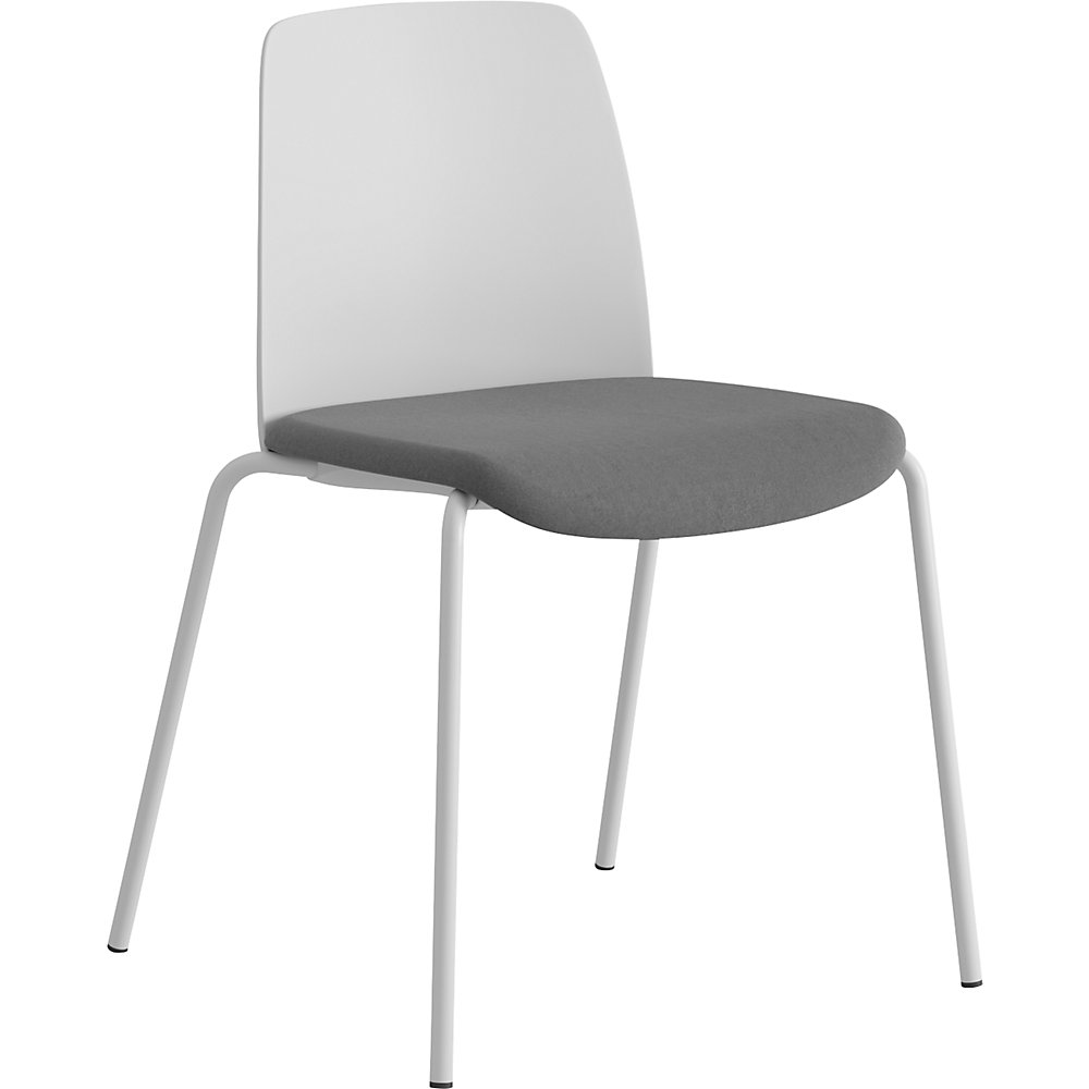 Stoel Helmer, zitting gestoffeerd, rugleuning kunststof, VE = 4 stuks, zit wit/donkergrijs, onderstel wit