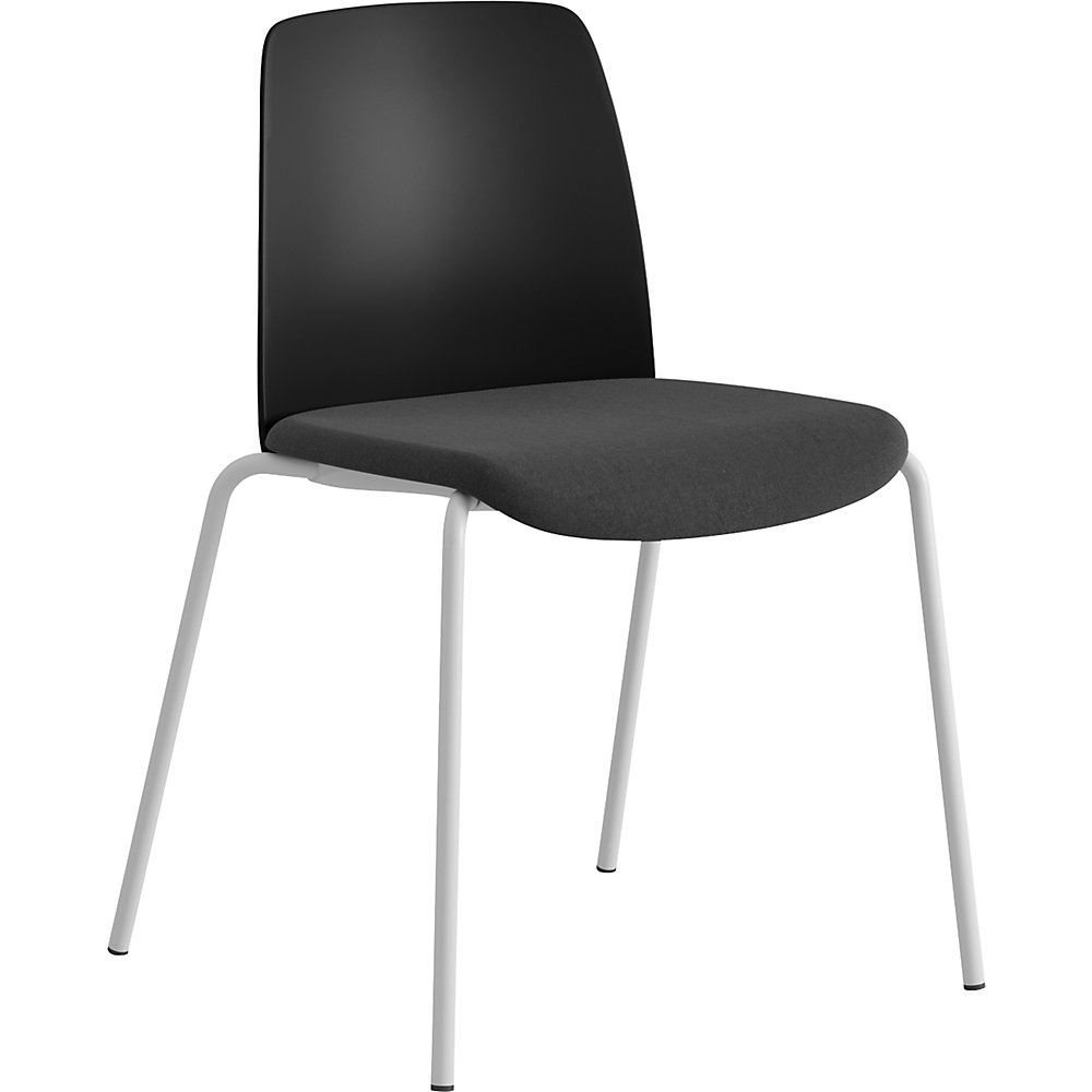 Stoel Helmer, zitting gestoffeerd, rugleuning kunststof, VE = 4 stuks, zit zwart, onderstel wit