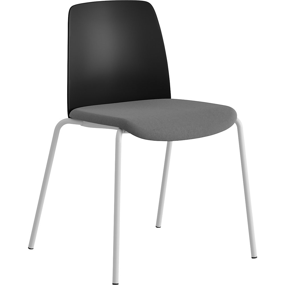 Stoel Helmer, zitting gestoffeerd, rugleuning kunststof, VE = 4 stuks, zitting zwart/donkergrijs, onderstel wit