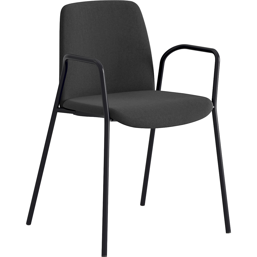 Stoel Helmer, zitting/rugleuning gestoffeerd, VE = 4 stuks, zitting zwart, onderstel zwart, met armleuningen