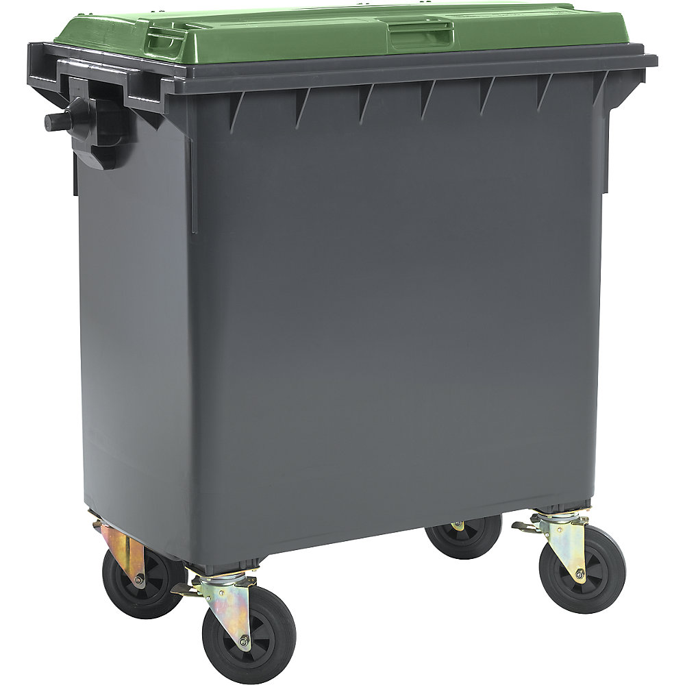 kaiserkraft Müllcontainer aus Kunststoff, DIN EN 840, Volumen 770 l, BxHxT 1360 x 1330 x 770 mm, anthrazit/grün
