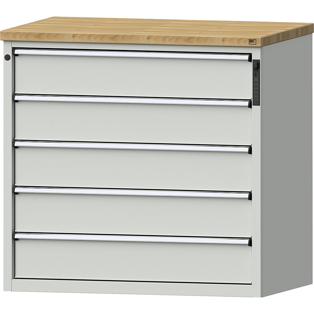ANKE Ladekast, elektronisch PIN-slot, 5 x 180 mm laden, h x b x d 1020 x 1060 x 685 mm, grijs