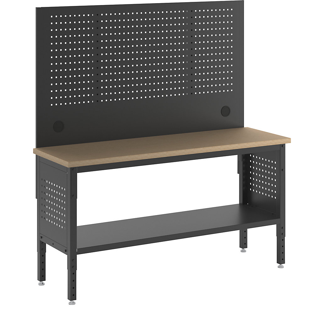 kaiserkraft Werkbank BLACKLINE, ohne Unterbauschrank, mit Lochwand, Plattenbreite 1829 mm