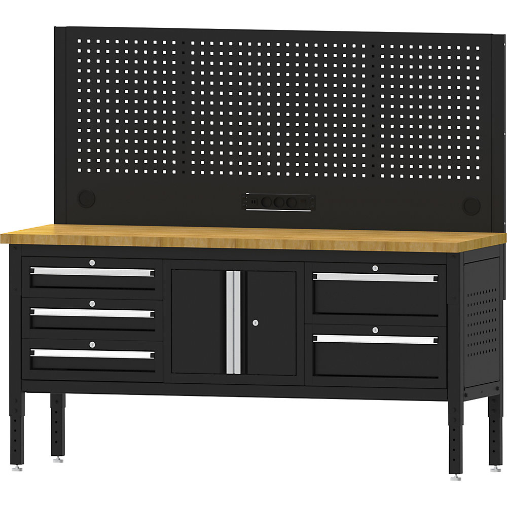 kaiserkraft Werkbank BLACKLINE, mit 6 Schubladen, Flügeltürschrank, Plattenbreite 1829 mm 2