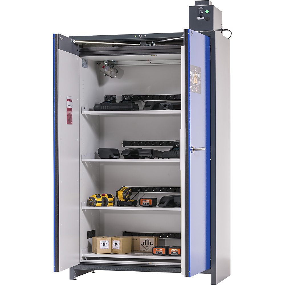 Akku-Sicherheitsschrank ION-PRO-90, HxBxT 2114 x 1193 x 615 mm, 4 Fachböden asecos