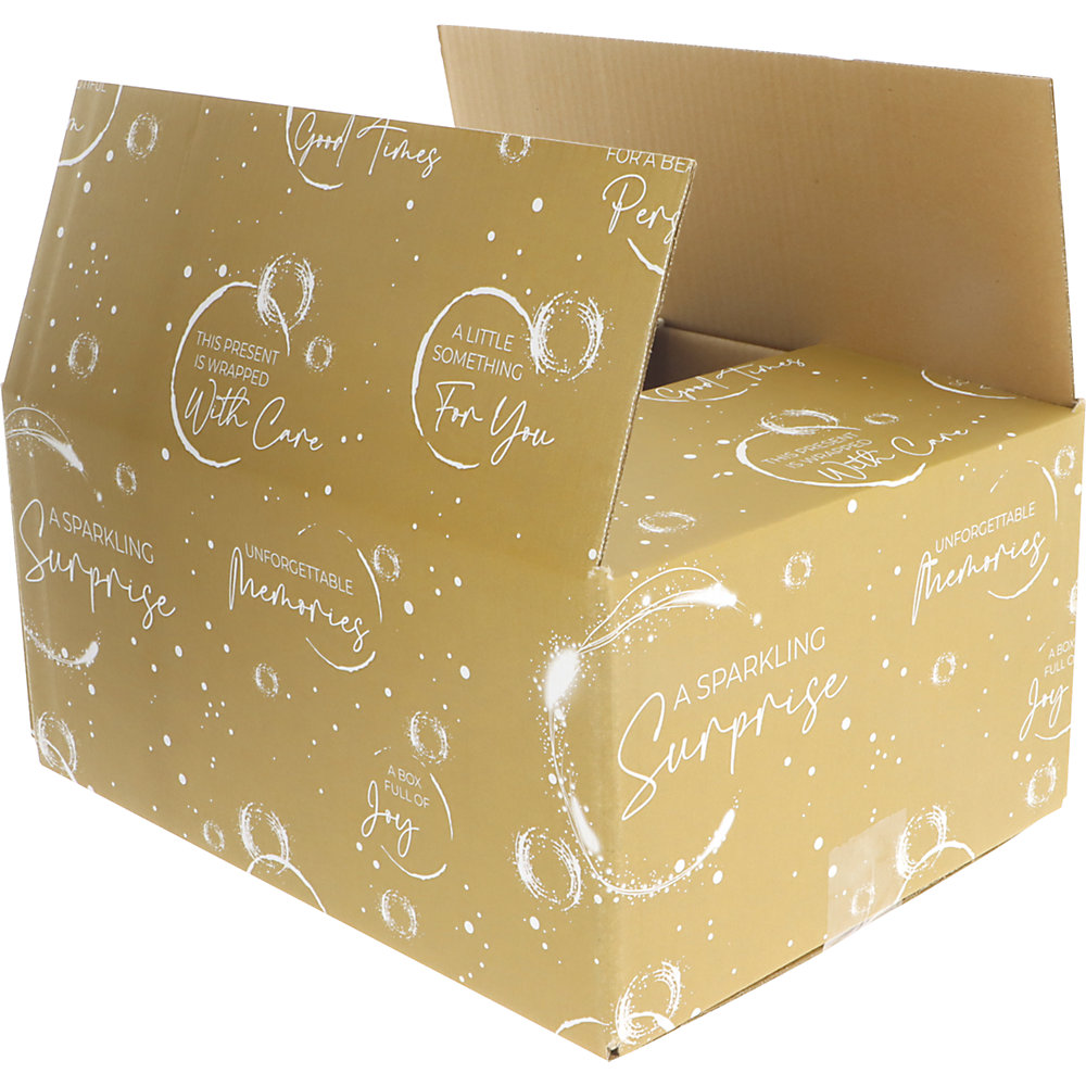 Geschenkbox Bubbles, gold, Innenmaße 390 x 290 x 177 mm, ab 100 Stk ratioform