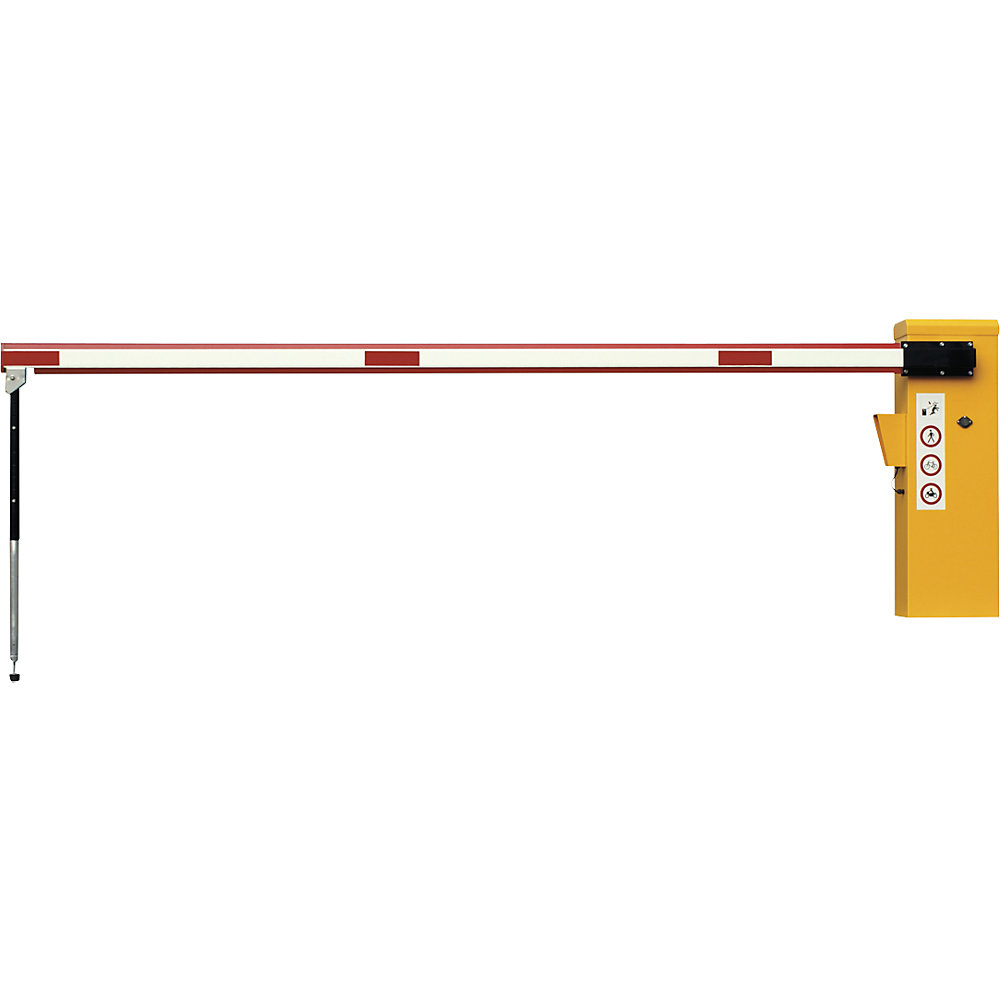 Elektroschranke, mit gefederter Pendelstütze, B 324 mm, Schrankenbaumlänge 4,75 m Mannus