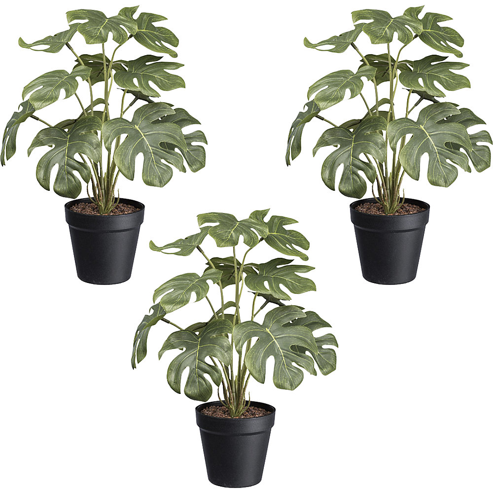 kaiserkraft Künstliche Pflanze Splitphilodendron, Kunststofftopf, VE 3 Stk, Höhe 380 mm