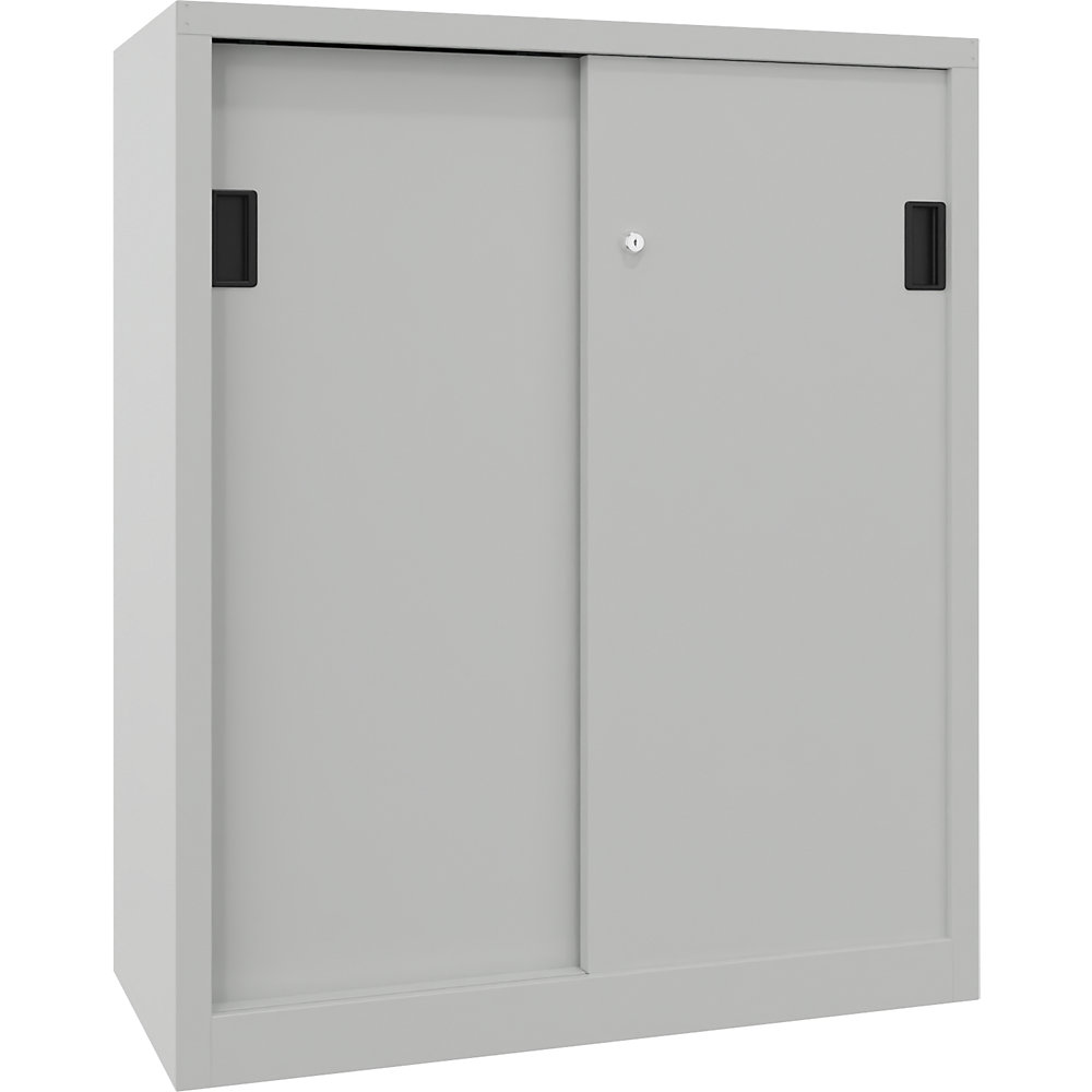 Schiebetürenschrank, Höhe 1200 mm, Vollblechtüren, BxT 1000 x 400 mm, mit 2 Fachböden, Tür lichtgrau Pavoy