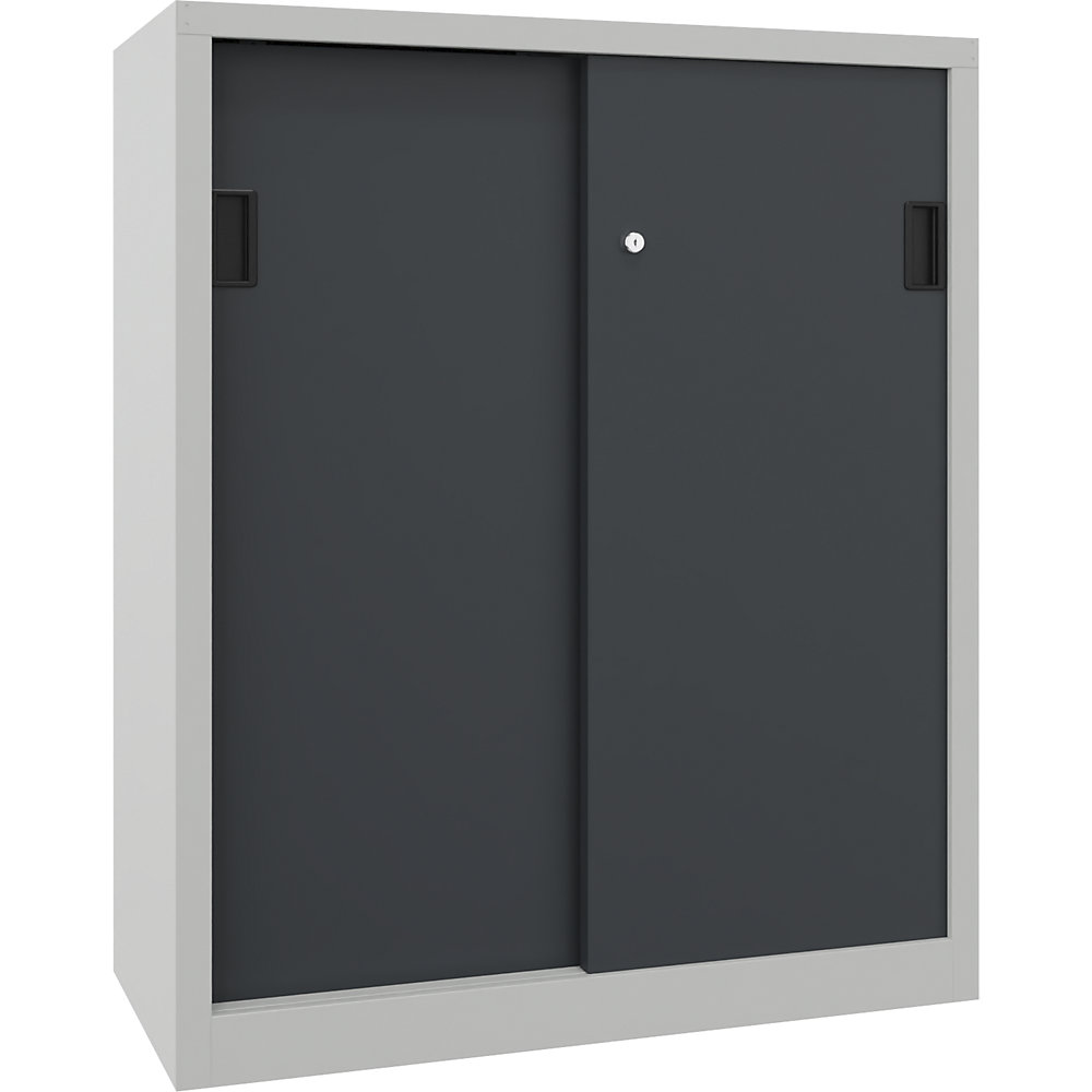 Schiebetürenschrank, Höhe 1200 mm, Vollblechtüren, BxT 1000 x 500 mm, mit 2 Fachböden, Tür anthrazit Pavoy