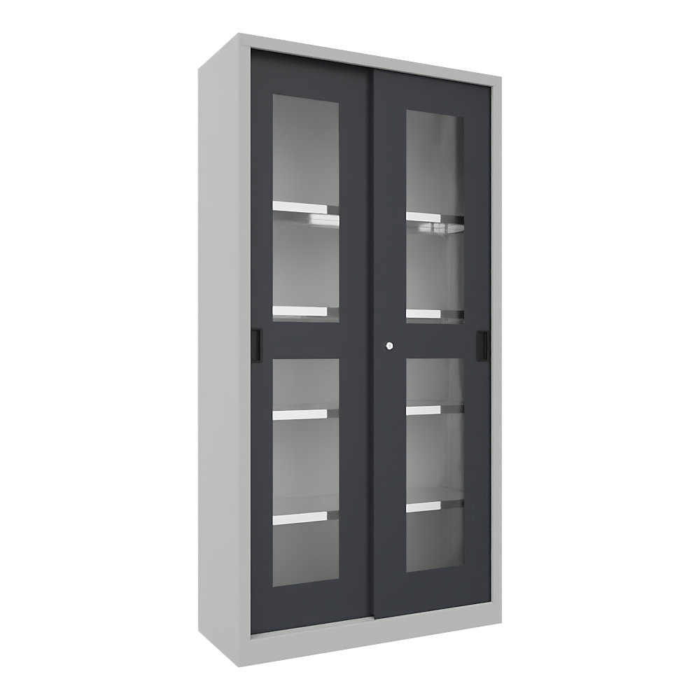 Schiebetürenschrank, Höhe 1950 mm, Sichtfenstertüren, BxT 1000 x 400 mm, mit 4 Fachböden, Tür anthrazit Pavoy