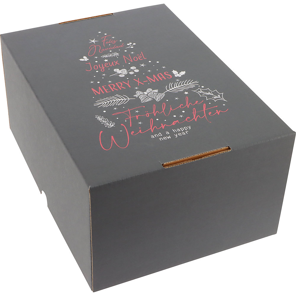 Stülpdeckelkarton Motiv International Christmas Tree, VE 25 Stk, Innenmaße 305 x 215 x 150 mm, anthrazit ratioform