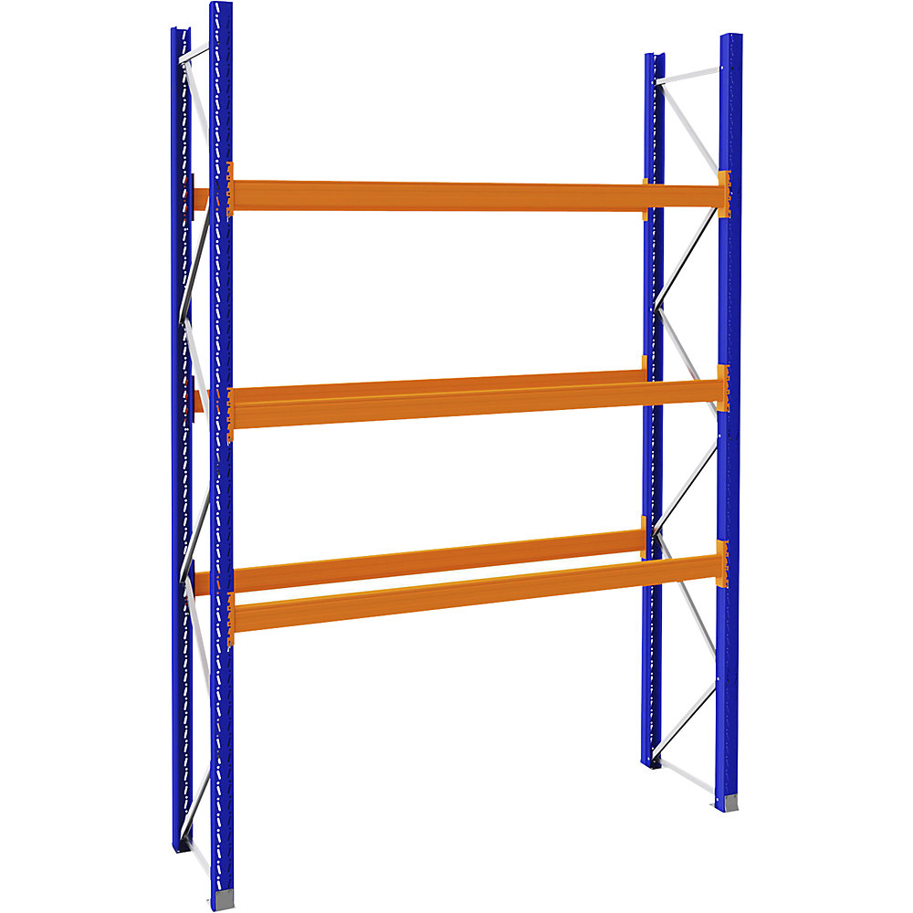 Palettenregal aus Stahl, blau/orange, HxBxT 3990 x 2900 x 750 mm, Grundregal eurokraft pro