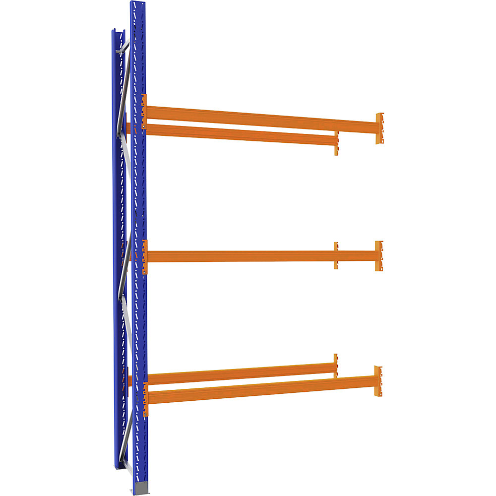 Palettenregal aus Stahl, blau/orange, HxBxT 3360 x 1925 x 750 mm, Anbauregal eurokraft pro