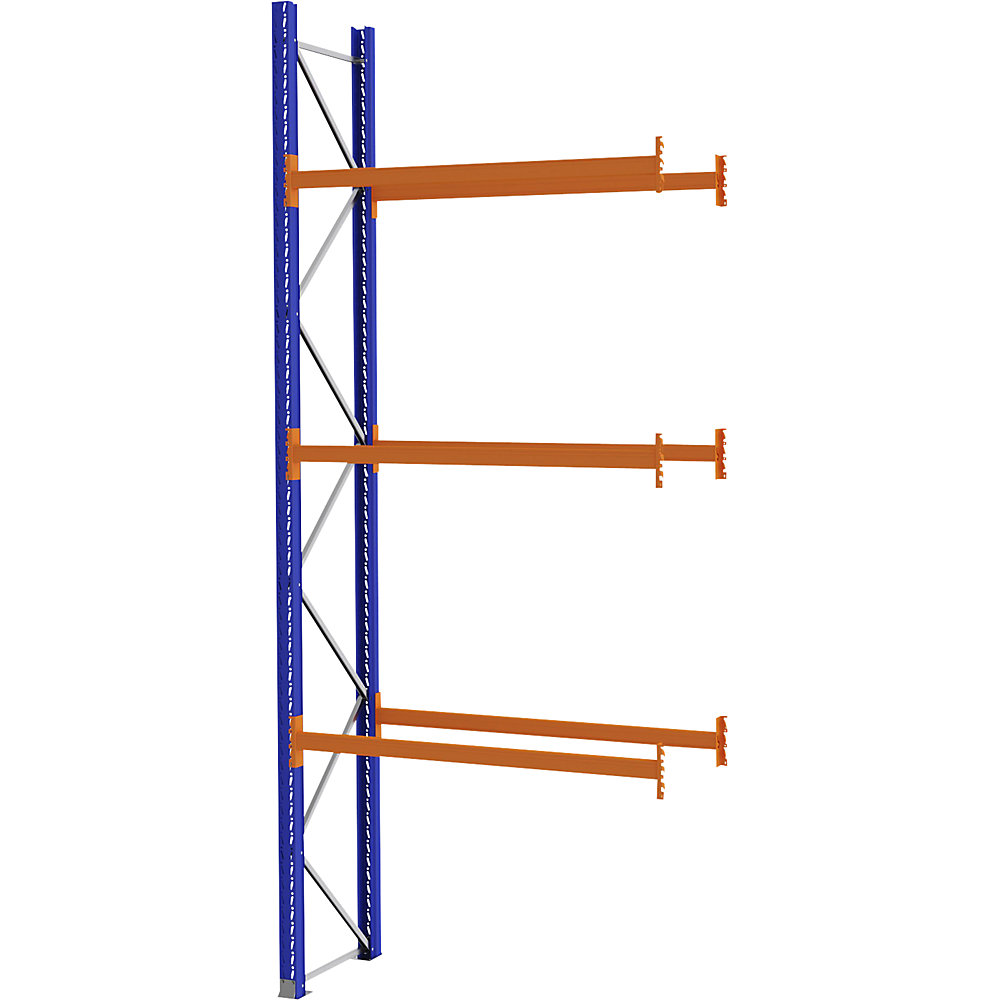 Palettenregal aus Stahl, blau/orange, HxBxT 4620 x 1925 x 750 mm, Anbauregal eurokraft pro